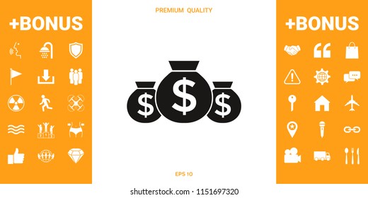 Bags of money icon with dollar symbol