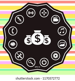 Bags of money icon with dollar symbol