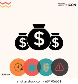 Bags of money icon with dollar symbol
