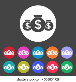 Bags of money icon. Set of colored icons.