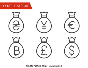 Bags and Money Icons Set  Thin Line Vector Illustration    Adjust stroke weight    Expand to any Size    Easy Change Colour    Editable Stroke