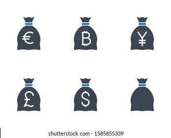 Bags with Money related vector glyph icon. Isolated on white background. Vector illustration.