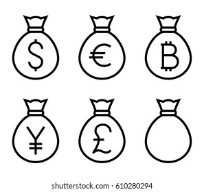 Bags with Money Thin Line Vector Icon. Flat icon isolated on the white background. Editable EPS file. Vector illustration.