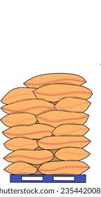Bags on pallet. Vector illustration flat design
