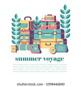 bags packed for journey, luggage illustration, summer vacations