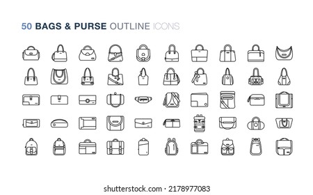 Bags And Purse Outline Icon Set