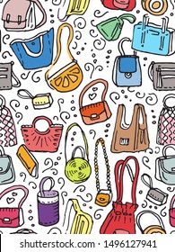 Bags seamless pattern. Doodle bags and purses