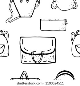 Bags seamless pattern. Hand drawn, doodle vector illustration.