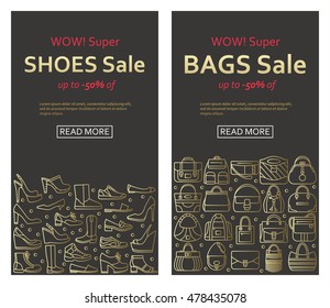 Bags and shoes sale banners made of outlined icons. Vector illustration.