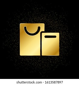 bags, shopping gold icon. Vector illustration of golden particle background.