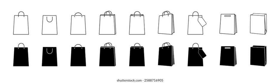 Bags Shopping icon flat line symbol set. Shopping bag and Shopper variations vector line icons. 