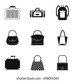 Bags and suitcases icon set. Simple style set of 9 bags and suitcases vector icons for web isolated on white background