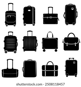 Bags and suitcases silhouette vector set design