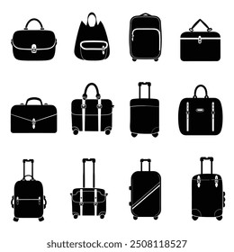 Bags and suitcases silhouette vector set design