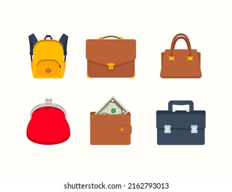 Bags Vector Emoji Set Illustrations. Bags Emoticons