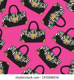 Bags with zebra pattern print on fuchsia