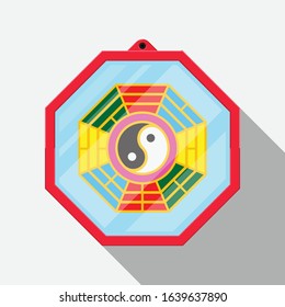 Bagua mirror with yin yang symbol vector flat design.