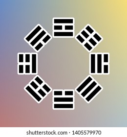 Bagua sign. Black icon in white shell at pastel color background. Illustration.