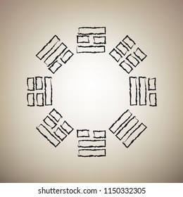 Bagua sign. Vector. Brush drawed black icon at light brown background.