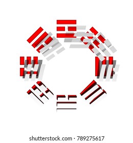 Bagua sign. Vector. Detachable paper icon with red body stock. Isolated.