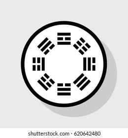 Bagua sign. Vector. Flat black icon in white circle with shadow at gray background.