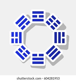Bagua sign. Vector. New year bluish icon with outside stroke and gray shadow on light gray background.