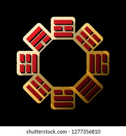 Bagua sign. Vector. Red icon with small black and limitless shadows at golden sticker on black background.