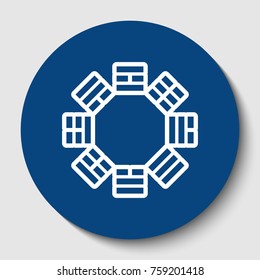 Bagua sign. Vector. White contour icon in dark cerulean circle at white background. Isolated.
