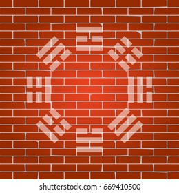 Bagua sign. Vector. Whitish icon on brick wall as background.