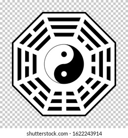 Bagua symbol isolated on transparent background. Standard design yin and yang symbol for your banner and poster. Vector graphic.