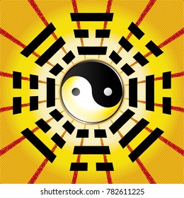 Bagua symbol of Taoism / Daoism with 8 trigrams with yin yang symbol.