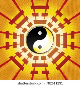 Bagua symbol of Taoism / Daoism with 8 trigrams with yin yang symbol.