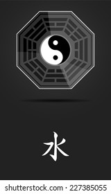 Bagua Yin Yang symbol on glass material with Water element.