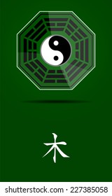 Bagua Yin Yang symbol on glass material with Wood element.