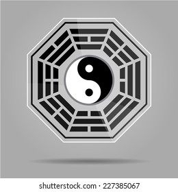 Bagua Yin Yang symbol on glass material.