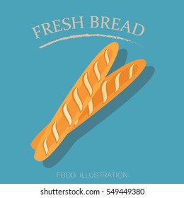 Baguette bakery and bread icon flat style isolated on blue  background. Flour products vector illustrator