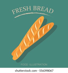 Baguette bakery and bread icon flat style isolated on green  background. Flour products vector illustrator