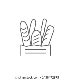 Baguette, bread. bakery thin line icon.