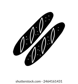 Icono dibujado a mano negro de pan de baguette