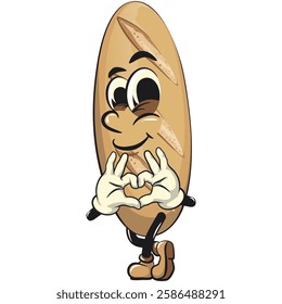 baguette bread cartoon isolated vektor illustration mascot character is giving a sign of love with finger, work of hand drawn