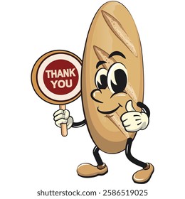 baguette bread cartoon isolated vektor illustration mascot character say thank you, work of hand drawn