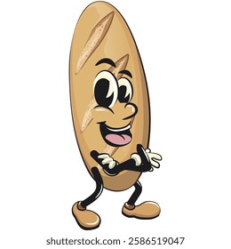 baguette bread cartoon isolated vektor illustration mascot character folding his arms calmly, work of hand drawn