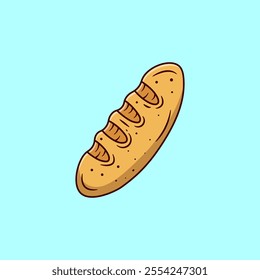 Baguette Bread Cartoon Vector Illustration. Pastry Food Concept. Flat Cartoon Outline Style.