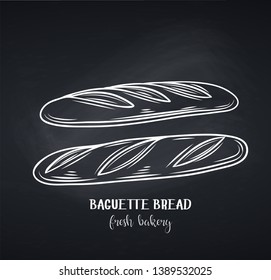 Baguette bread, chalkboard style. Outline vector icon for bakery shop or food design.