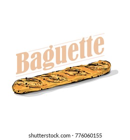 Baguette Bread drawing. Sketch style. Vector.