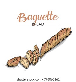 Baguette Bread Drawing. Sketch Style. Vector.