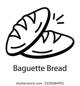 Icono de pan Baguette en estilo doodle  