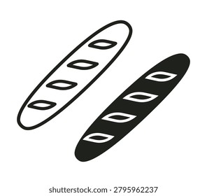 Baguette Bread Icon Set Outline and Silhouette French Bakery Vector Symbol
