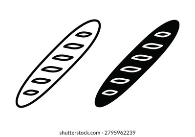 Baguette Bread Icon Set Outline and Silhouette French Bakery Vector Symbol
