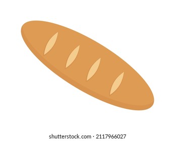 Baguette, Brot einzeln auf weißem Hintergrund. Frisches Gebäck. Vektorgrafik